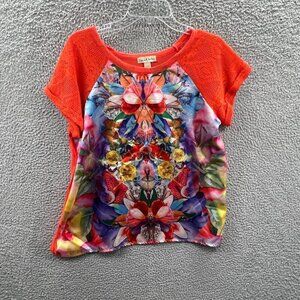 Live Let Live Womens Top Large Orange‎ Floral Pullover Short Sleeve Shirt